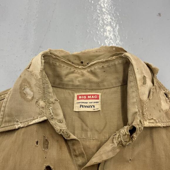 Vintage 60s Big Mac Tan Canvas Distressed Workwear Shirt - Picture 4 of 4